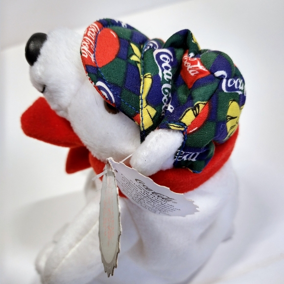 1998 Collectible Coca Cola Bean Bag Plush Polar Bear Checker Cap & Scarf 6". - Picture 3 of 14